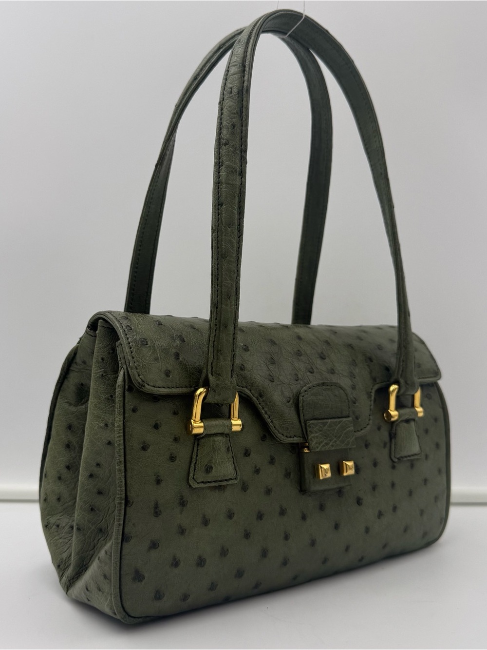 🇮🇹SANTAMARIA MILANO • Green Exotic Genuine OSTRICH 23 Bag • Made in ITALY - Picture 2 of 16
